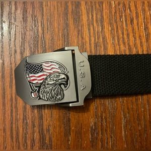 🇺🇸Men’s Silver Eagle & Red White & Blue Flag U.S.A. Buckle Nylon Belt!